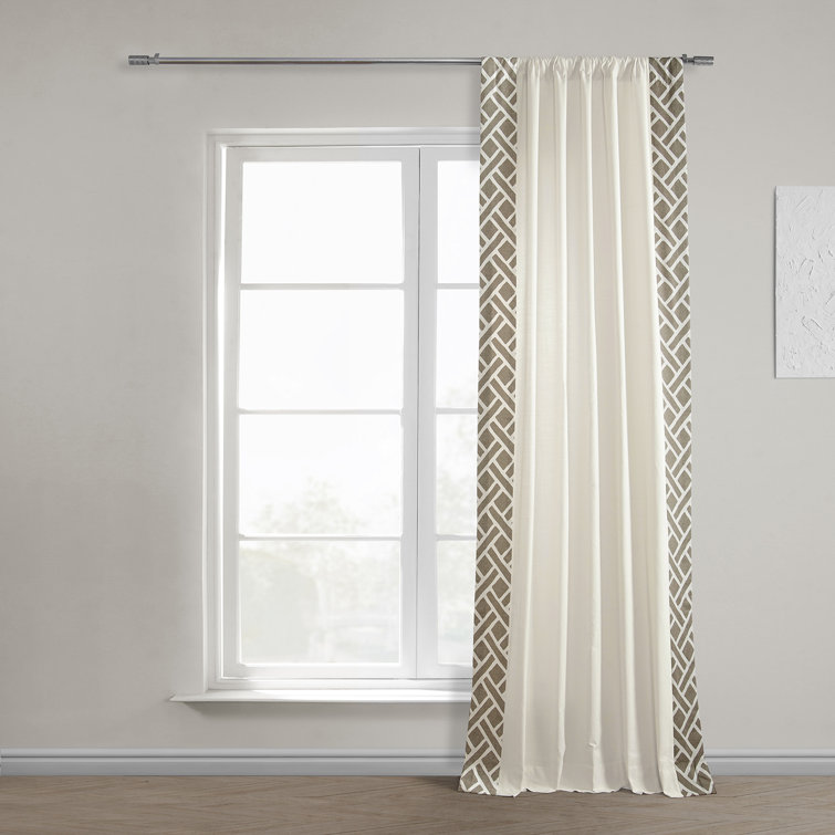 Martinique Semi Sheer Curtains for Bedroom - Solid Cotton Bordered Window Curtains Single Panel Drape 50X96