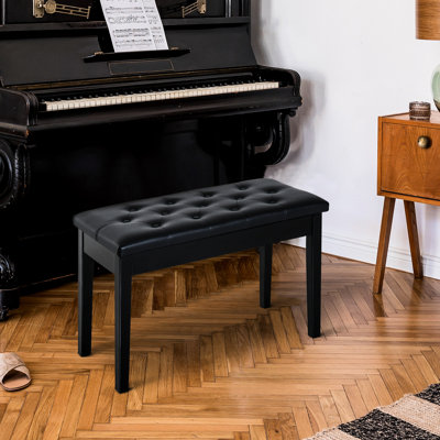Duet Piano Chair With Faux Leather Cushioning And Strong Wooden Base - Black Frame Keyboard Bench Padded Seat