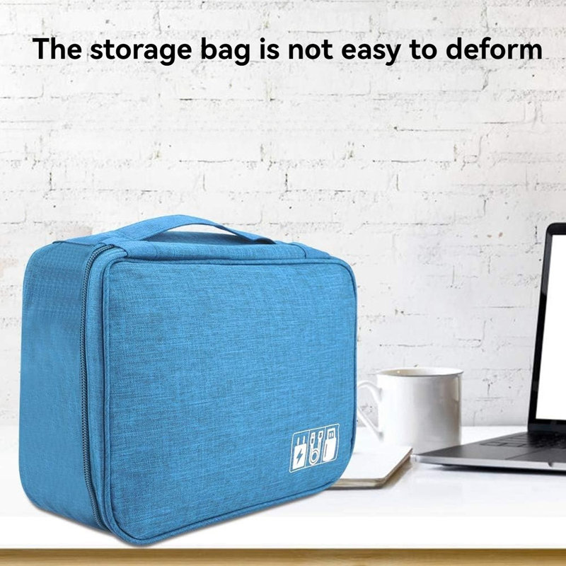 Sac de rangement pour voyage électronique double couche, Bleu