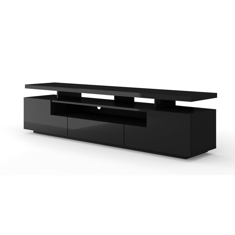 Ancelin Unfinished TV Stand for TVs up to 85", Black Gloss