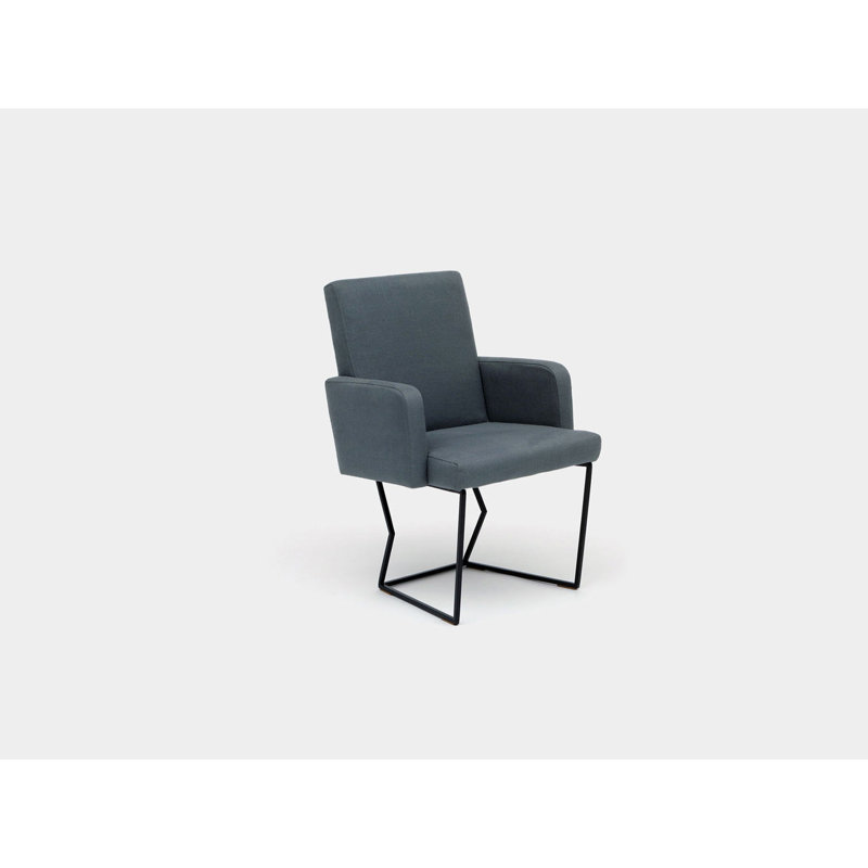 Upholstered Arm Chair, Matte Black, Blush Linen Blend