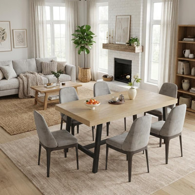 Table de salle à manger 70,87 "industrielle pour 6-8 - dessus en bois rustique avec structure en métal robuste, Burlywood
