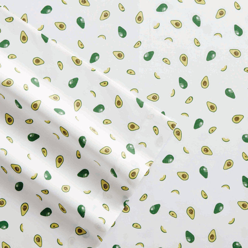 Avocado Print White and Green Percale Cotton Queen Sheet Set