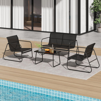 PVC-coated polyester Patio Conversation Set with 2 Single Chairs, 1 Love Seat and Coffee Table, 4 Piece PVC-coated polyester Furniture Set with Lovese by George Oliver