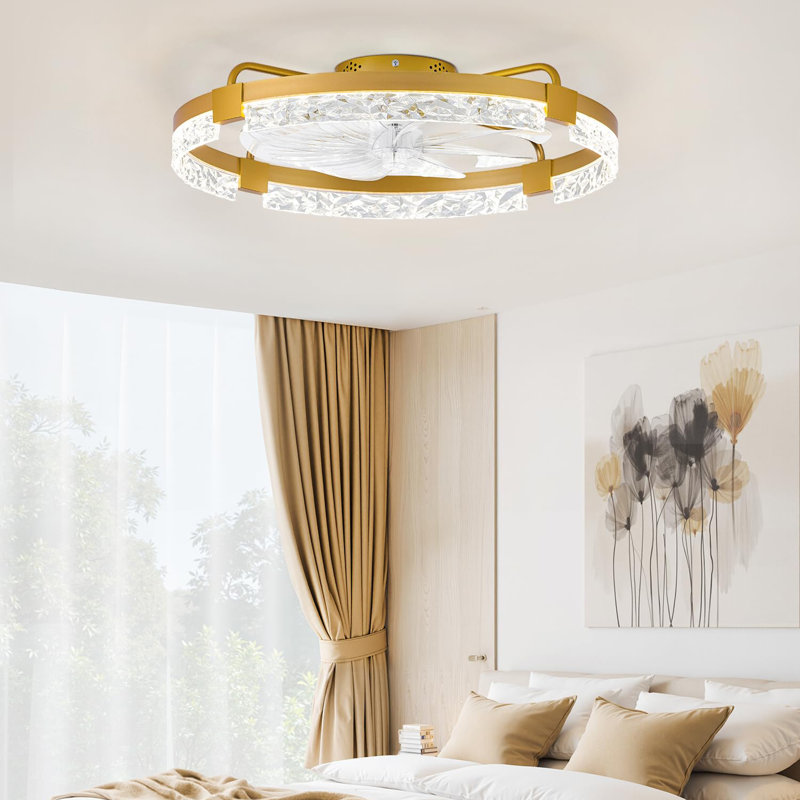 Ventilateurs de plafond à profil bas de 24 pouces avec lumières et télécommande, Doré