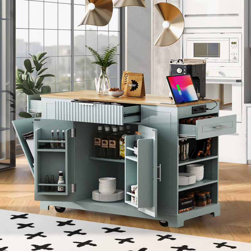 Îlot de cuisine 48,5 po Justina, Bleu gris