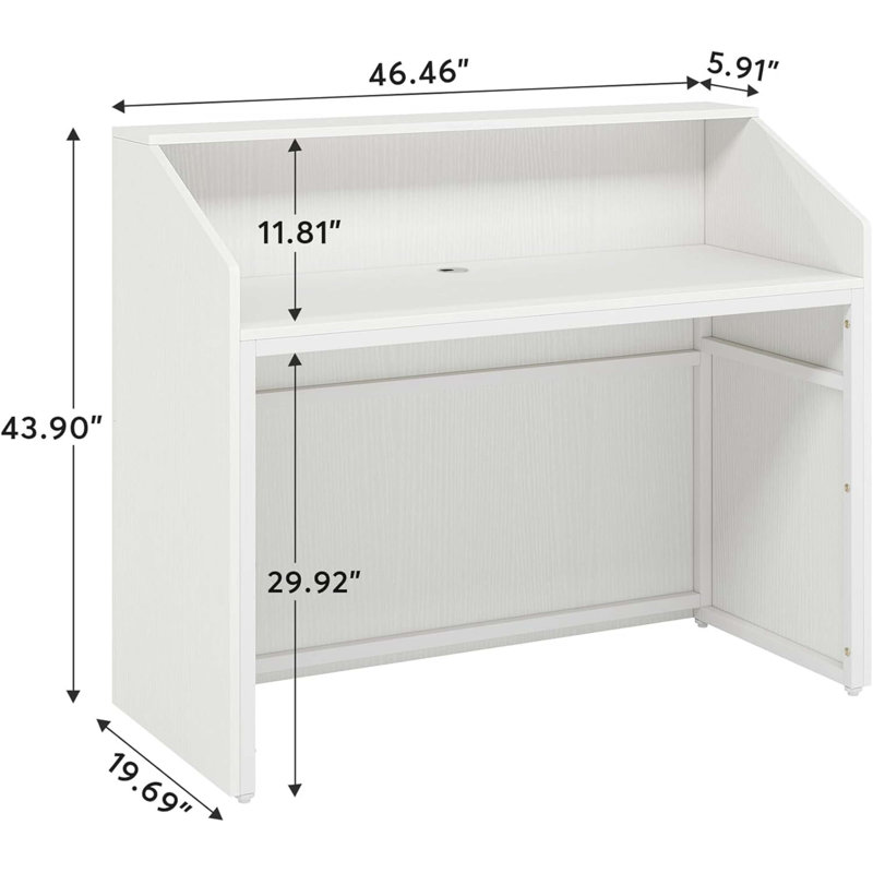 Bureau de réception blanc moderne de 47 po avec comptoir, table de réception avec œillets et panneaux d'intimité, comptoir de caisse pour bureau