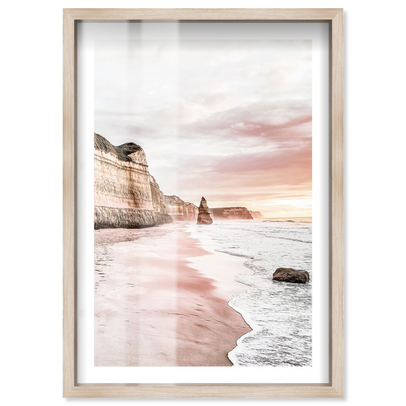 «Rose Beach Shadowbox Print Coastal Art Prints» par Notoriart, cadre blond, 21 x 31, H 31 po x l 21 po, Crème, crème