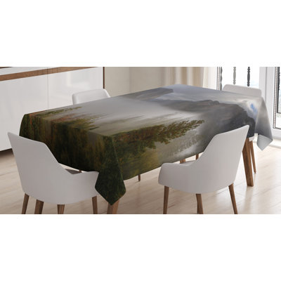 Ambesonne Yosemite Tablecloth, Yosemite Valley Autumn View With Dark Clouds Heavy Haze Rainy Day Landscape Print, Rectangular Table Cover For Dining Room Kitchen Decor, 60" X 84", Green Grey