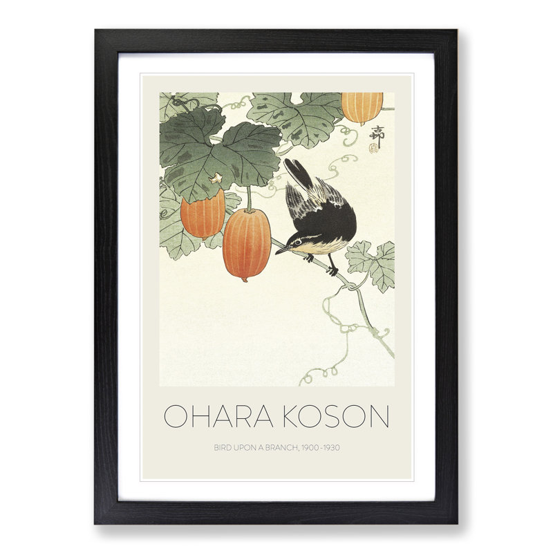 Bird upon a Branch by Ohara Koson - Picture Frame Art Prints, Black, 48cm H x 36cm W x 2cm D