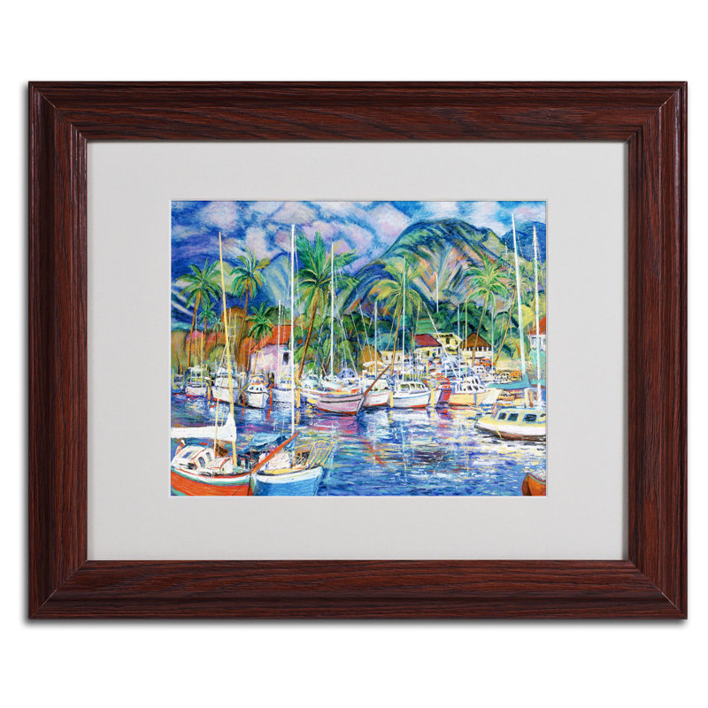 Lahaina Marina Framed Canvas Art with Dark Wood Frame