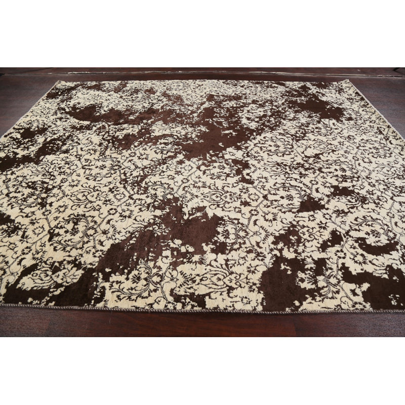 Tapis oriental abstrait à motif de teinture végétale noué à la main 8 x 10