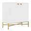 Armoire blanche à 2 portes de luxe ultrabrillante avec pieds fuselés dorés et tablettes réglables. Assemblage facile pour une installation rapide dans les couloirs Poignées triangulaires en relief Soutenu par des chevilles.