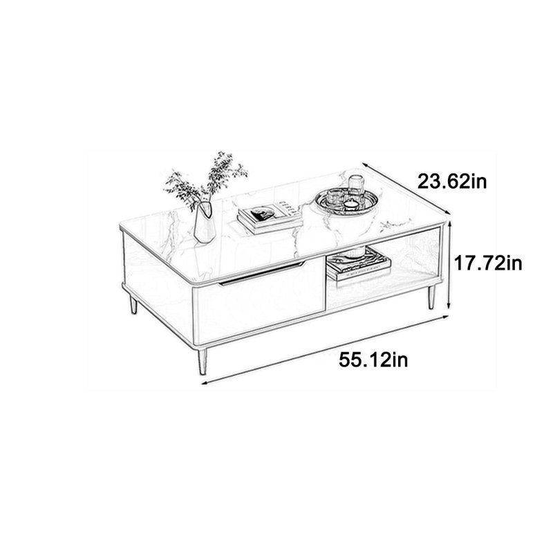 Grande table basse d'angle sécurisée, Blanc, H 17,72 po x L 55,12 po x l 23,62 po