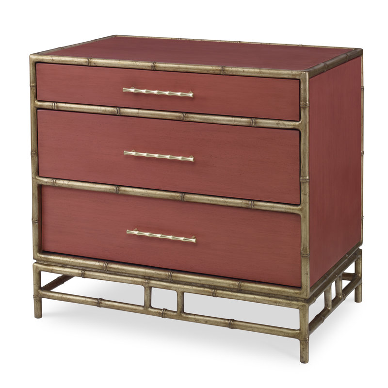 Chinoiserie 3 - Drawer Nightstand, Coral