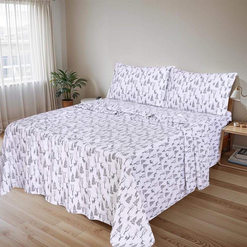 Ensemble de draps en flanelle 100% coton, 4 pièces, draps d'automne chauds et douillets de 16 po, Hiver sec / floral