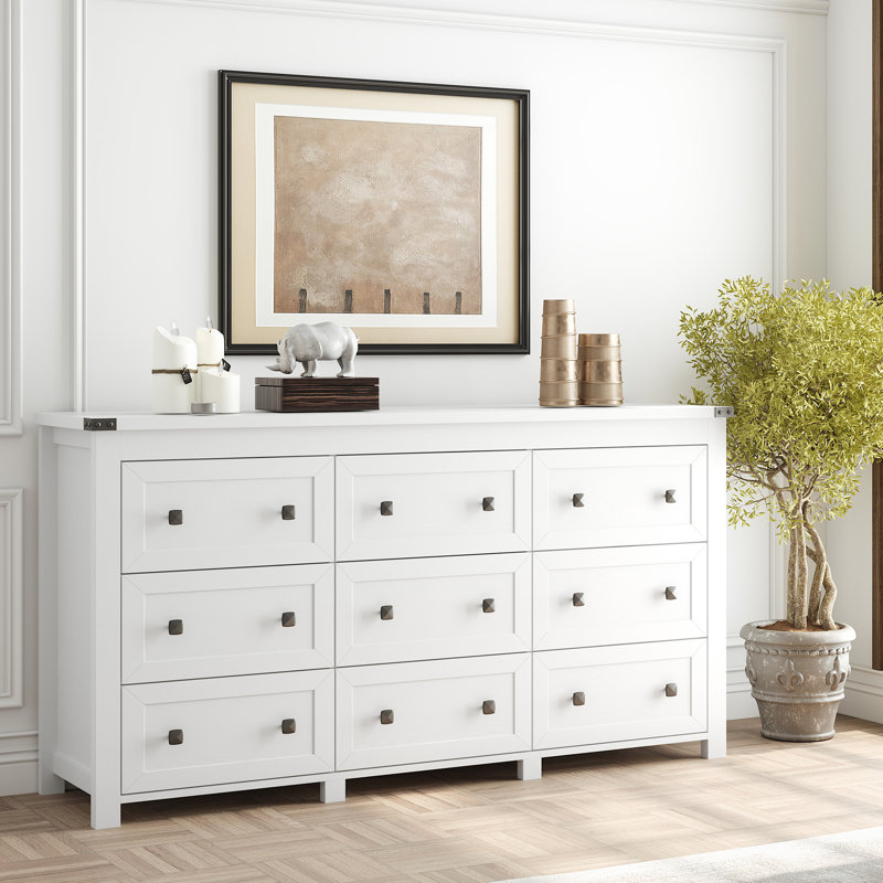 9-Drawer Dresser for Bedroom, Modern Wide Chest of Drawers, Wooden Storage Organizer, White