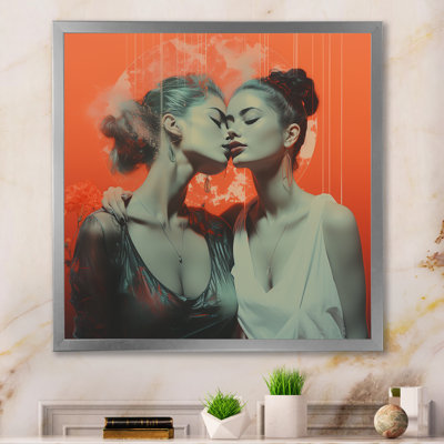 «Vintage Love Woman Kissing I», reproduction d'art sur toile