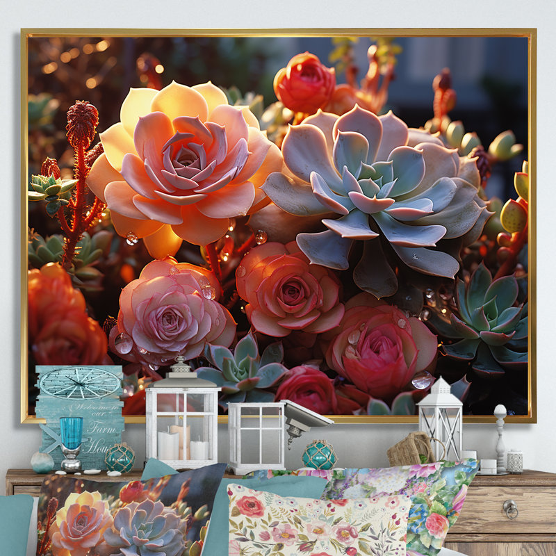 " Succulent Field Sunset ", Gold Floater Framed, 24" H x 32" W x 1" D