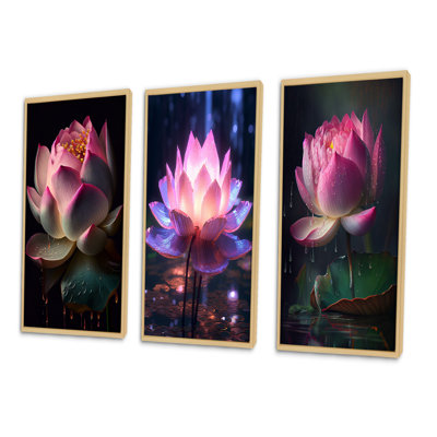 «Beautiful Blossoming Pink Lotus», 3 pièces sur toile
