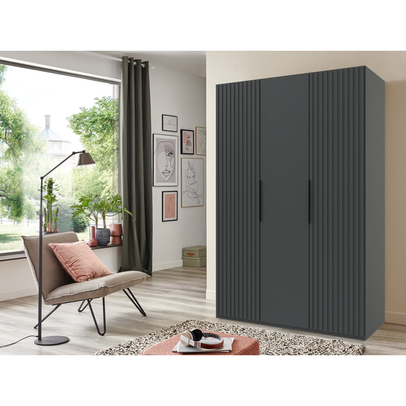 Cedro 3 Door Manufactured Wood Wardrobe, Graphite