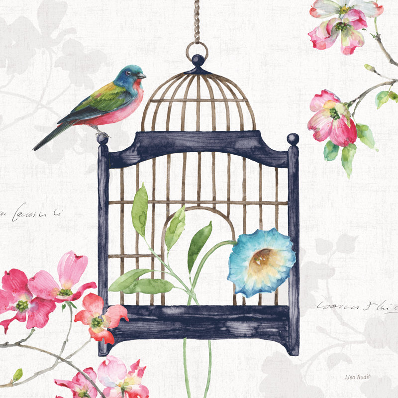 «Dogwood Garden V Navy» par Lisa Audit - impression sur toile tendue, H 30 po x l 30 po, Cadre simple argenté, Non