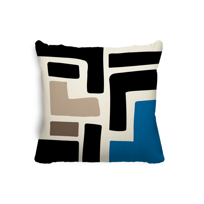 Coussin intérieur / extérieur en polyester filé Banksy, Turquoise / Blanc cassé, 19 po x 19 po