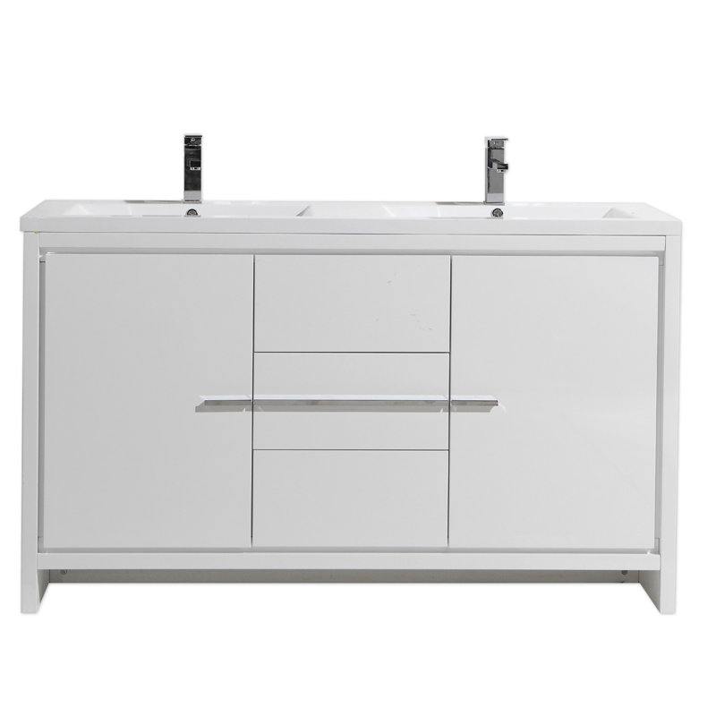 Ensemble de meuble-lavabo double 59 po Chelsei, Blanc très luisant