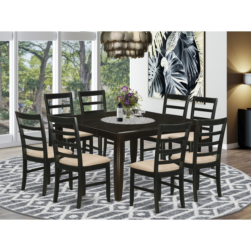 Krull Solid Wood Top Four Leg Dining Set, 9 Pieces: 1 Table, 8 Chairs