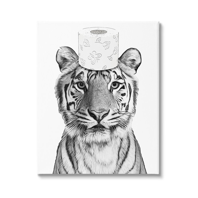 Papier hygiénique tigre, salle de bain sur toile, H 30 po x l 24 po x P 1,5 po