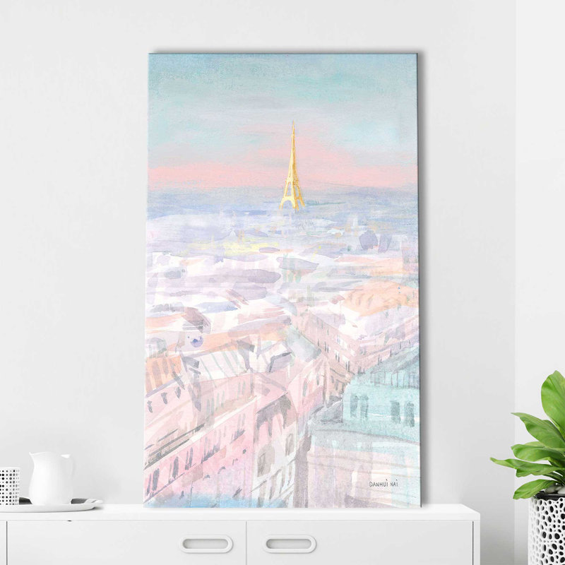 Pastel Paris VI par Danhui Nai - Peinture, Toile tendue, H 48 po x l 28 po x P 1,5 po