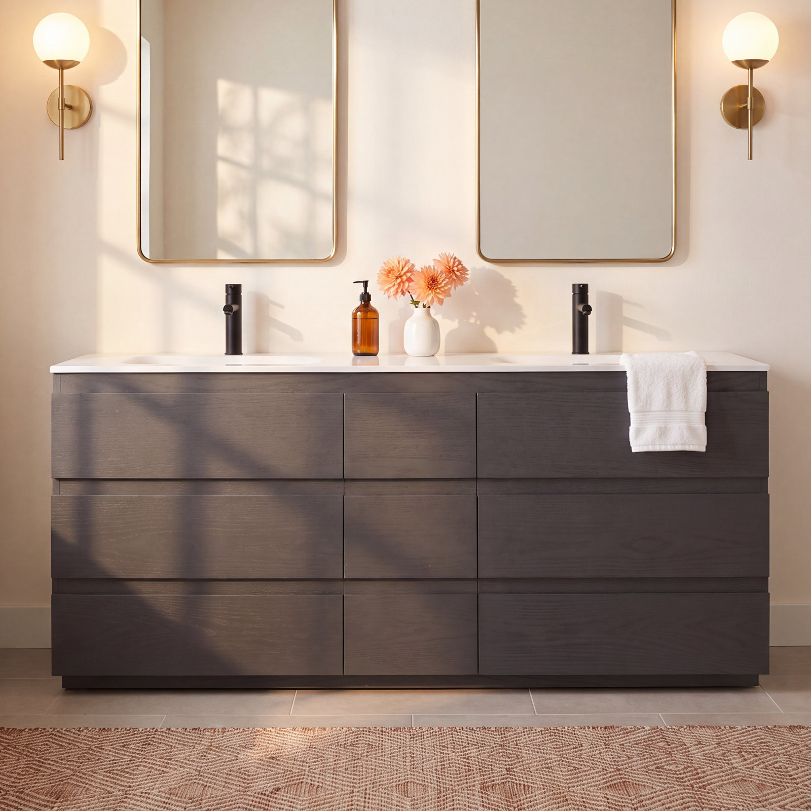 Arla 72" Cedar Double Bathroom Vanity, Charcoal