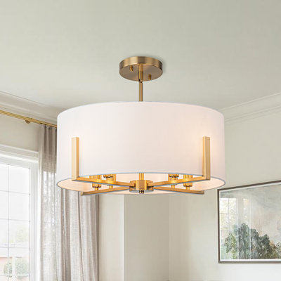 Lolanda 8-Light Dimmable Fabric Drum Pendant