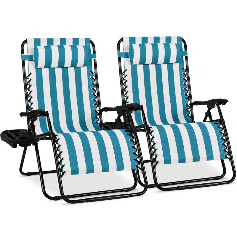 Set Of 2 Zero Gravity Patio Chair, Peacock Blue Striped