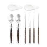 Wenge Wood Chopsticks, Laguiole Spoons, and Ceramic Rests