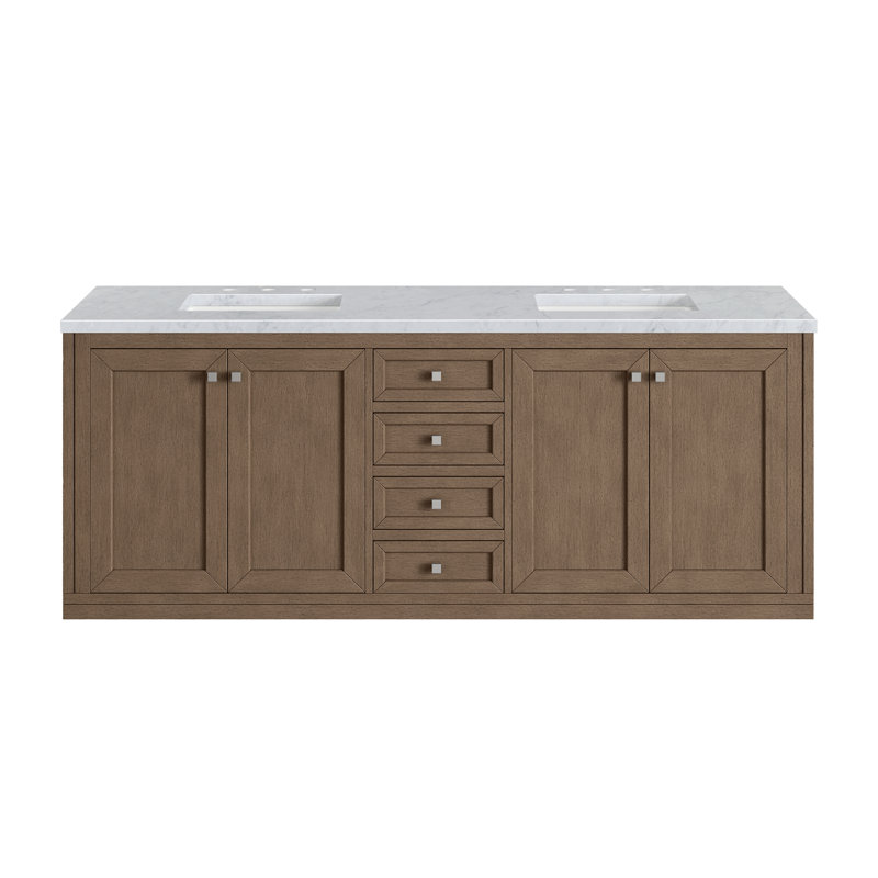 Chicago 72'' W Double Vanity, Walnut Whisper, Carrara White, 8" Widespread