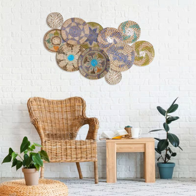 11 pièces de paniers suspendus Boho panier de décoration murale décorative de jonc tissé de paniers décoratifs ronds de style maison de campagne pour la maison