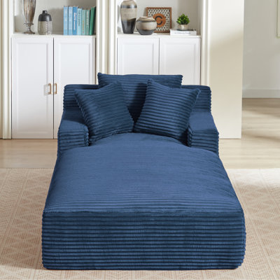 Blue Corduroy No - Assembly Chaise, Single Seat, Spring Package, Ergonomic, For Living Room Relaxing Ambiance Chaise Lounge Chair, Assembly, Soft Fabric, Ergonomic Office Hideout