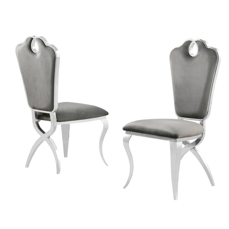 Chaise de salle à manger en velours, Argent argent, Crème, crème