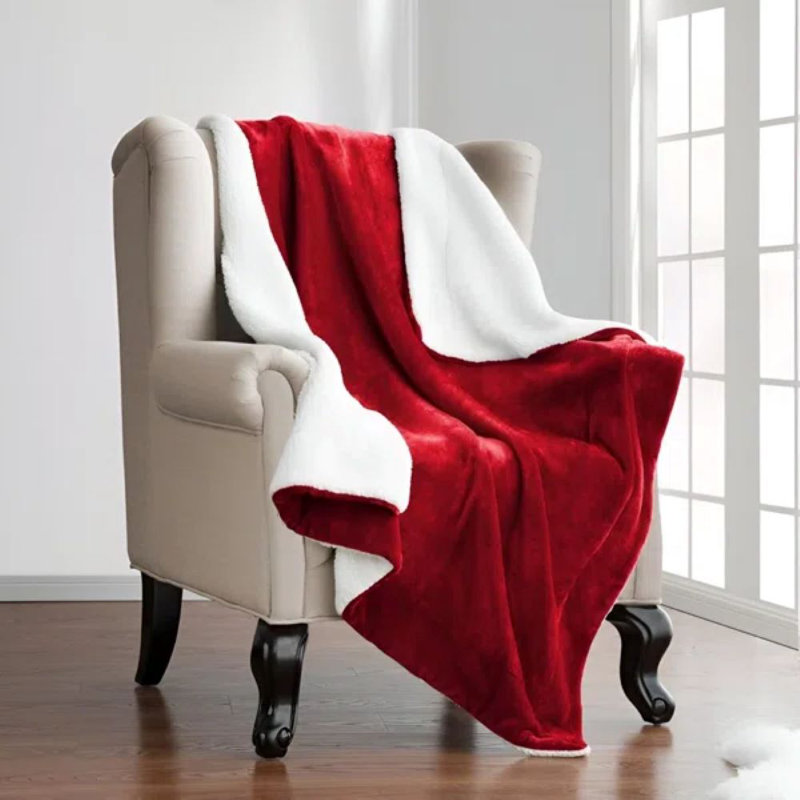 Kaylie Soft Sherpa Fleece Fur Thick Dual Sided Reversible Blanket Throw, Burgundy, 150cm x 200cm