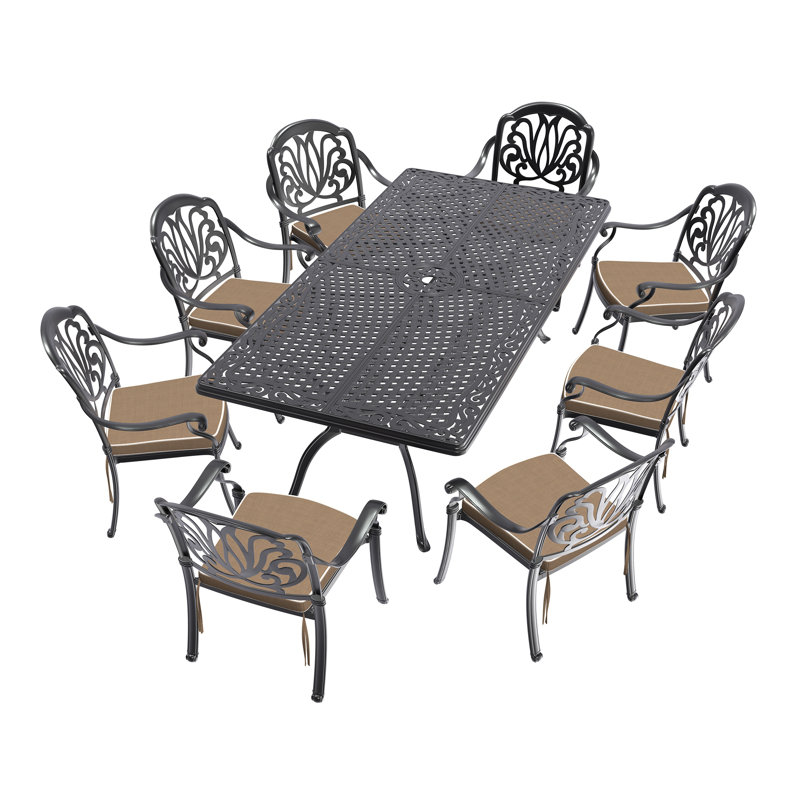 Ensemble de 9 meubles de patio en aluminium coulé avec coussins bruns 9 pièces