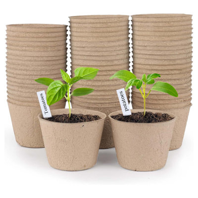 Paquet de 60 pots de tourbe ronds de 4 pouces pour semis avec trous de drainage et 20 étiquettes pour plantes