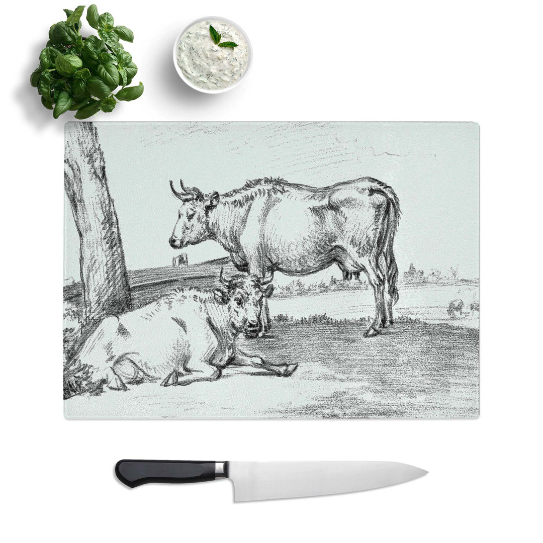 Tempered Glass Two Cows by Jean Bernard Chopping Board