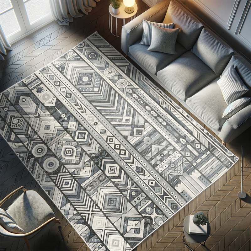Dark Blue and White Tribal Stripe Synthetic Area Rug, 2'5" x 5'