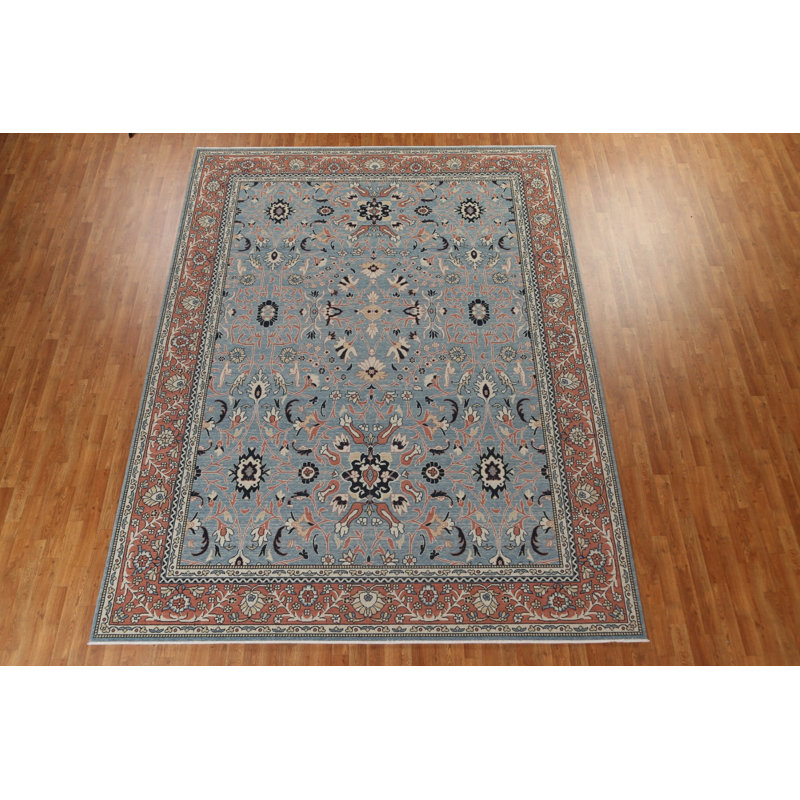 Tapis bleu marine / bleu / rouge en laine noué à la main de conception unique 9 pi x 11 pi 9 po
