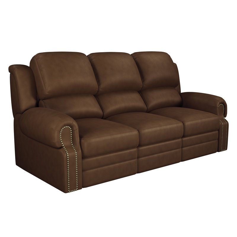 Fardowsa 84" Genuine Leather Rolled Arm Reclining Sofa, Chestnut