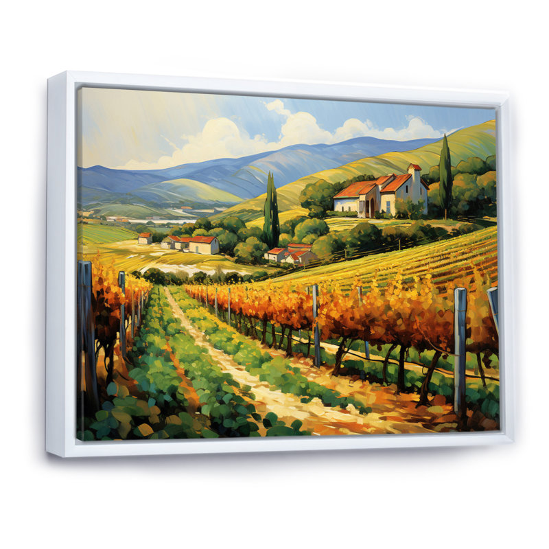 «Van Gogh», reproduction d'art sur toile - Vangogh Sunlit Vineyard II, H 12 po x l 20 po, Reproduction avec cadre flottant
