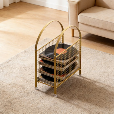 Porte-revues autoportant avec sac à main, support de rangement en maille métallique pour livres, disques vinyles, journaux et rangement pour bureau personnel