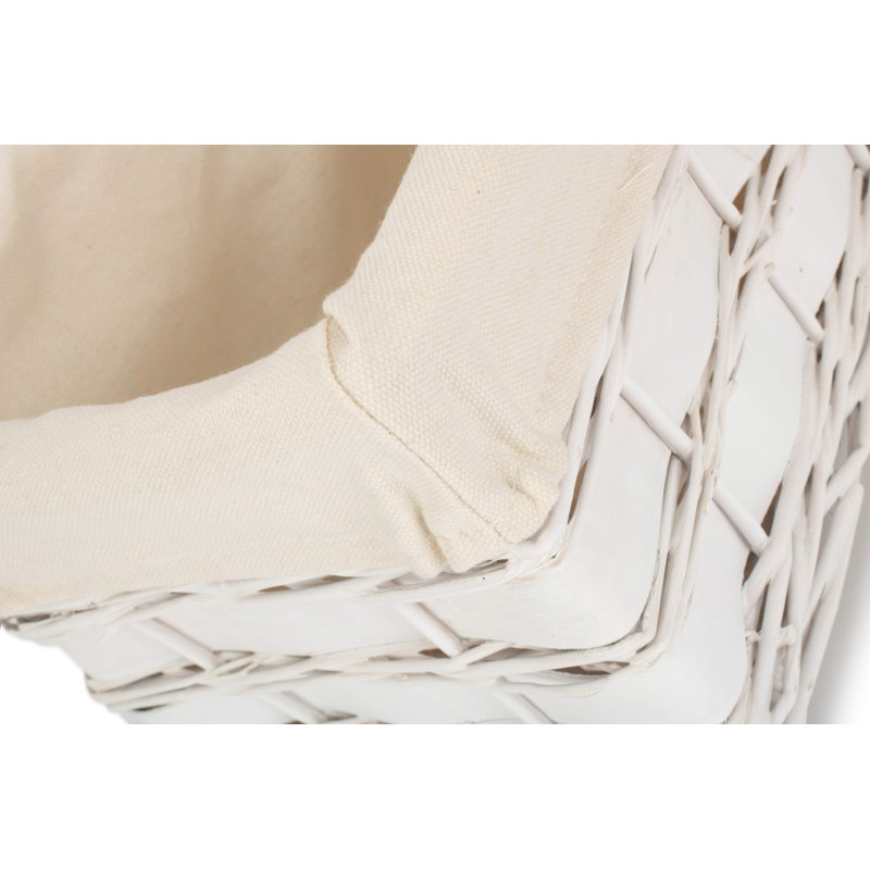 Wicker Lined Scandi Style Storage Basket, 20cm H x 37cm W x 25cm D, White Scandi/White