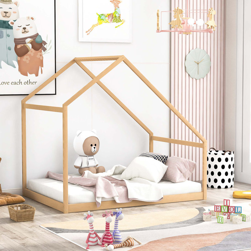 Lit en bois sans lattes, Naturel, Double